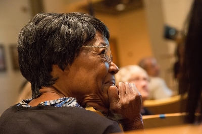   Mrs. Bea Gilmore at the   Vanport Mosaic  &nbsp;oral history screening at PCC on 12/5/2015. We shared her memories of life in Vanport and the day of the flood with an audience of 200 people. (Photo by Intisar Abioto)  
