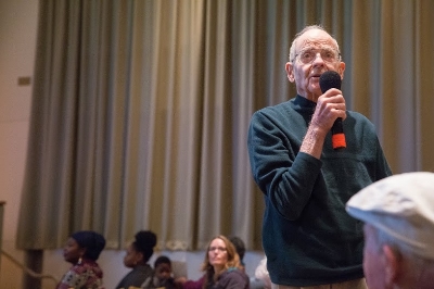   Mr. Drayden is a veteran and he shared his fond memories of attending Vanport College (now PSU) at Vanport Mosaic oral history screening at PCC on 12/5/2015. (Photo by Intisar Abioto)  