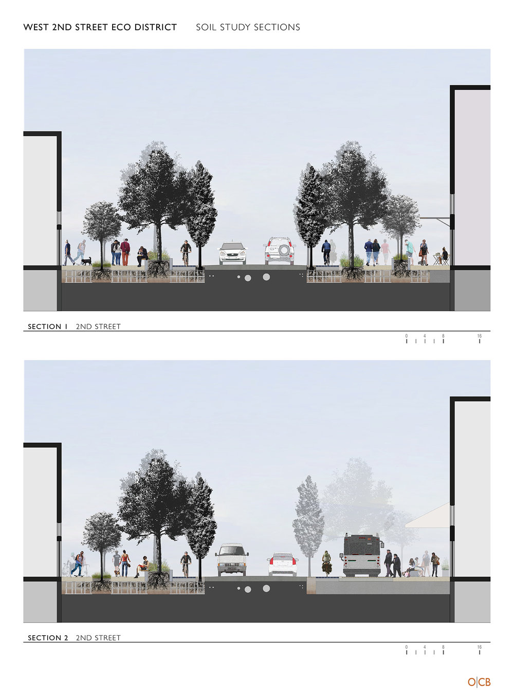 Large street trees are important design features, cleansing the air and providing additional levels of pedestrian safety and comfort