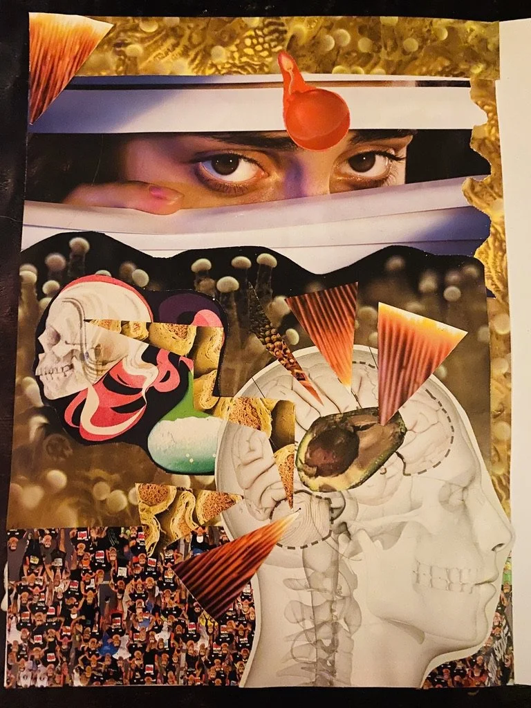 collage image with eyes and skulls