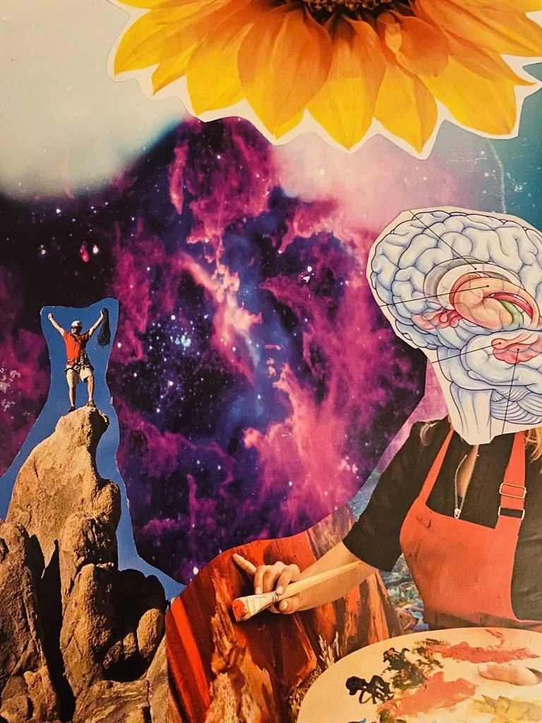 collage image of space, mountain
