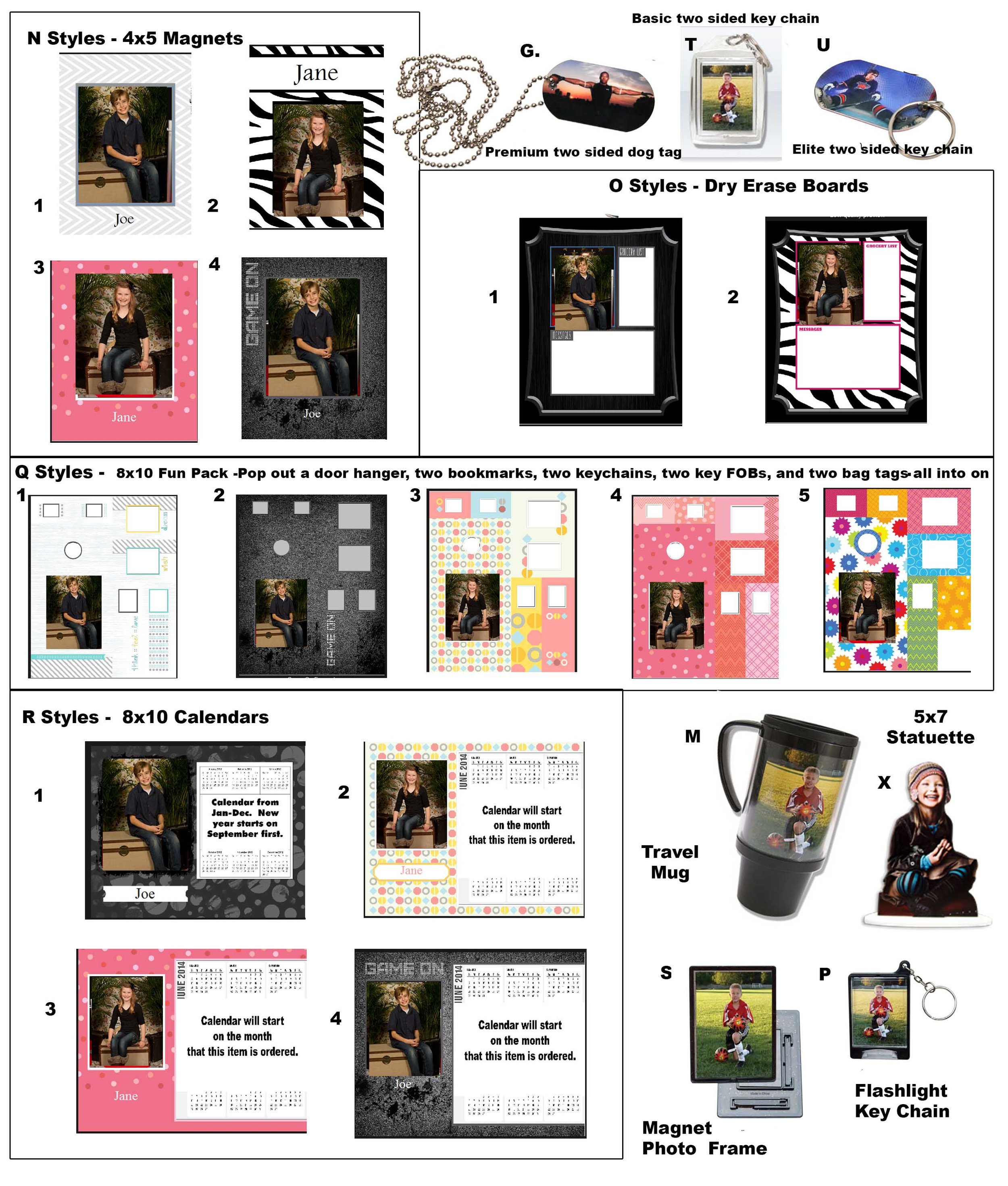 Here are pictures of the products on the order form.