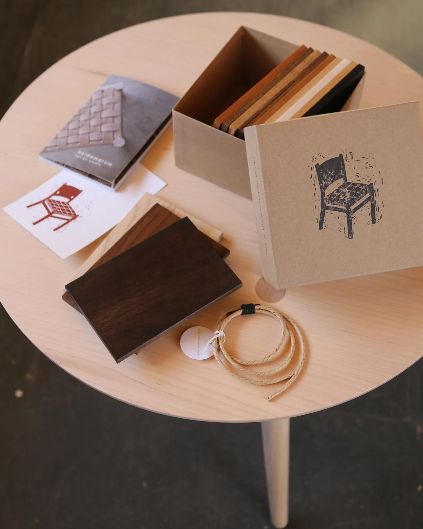 We&rsquo;ve updated our sample sets! Featuring local artist Sophie Cangelosi&rsquo;s @sophie_cangelosi illustration of our Gather Chair, the box includes samples of our wood finishes and weaving cordages, catalogue, and print materials. Available for