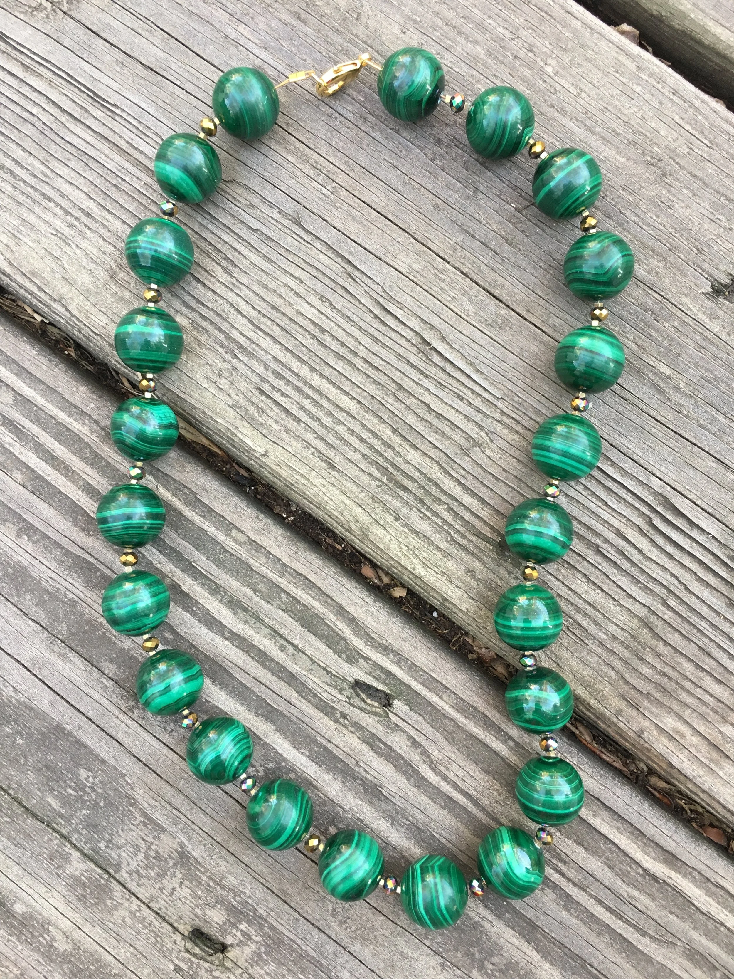 malachitE NECKLACE Malachite necklace with glass beads and gold filled clasp. $800