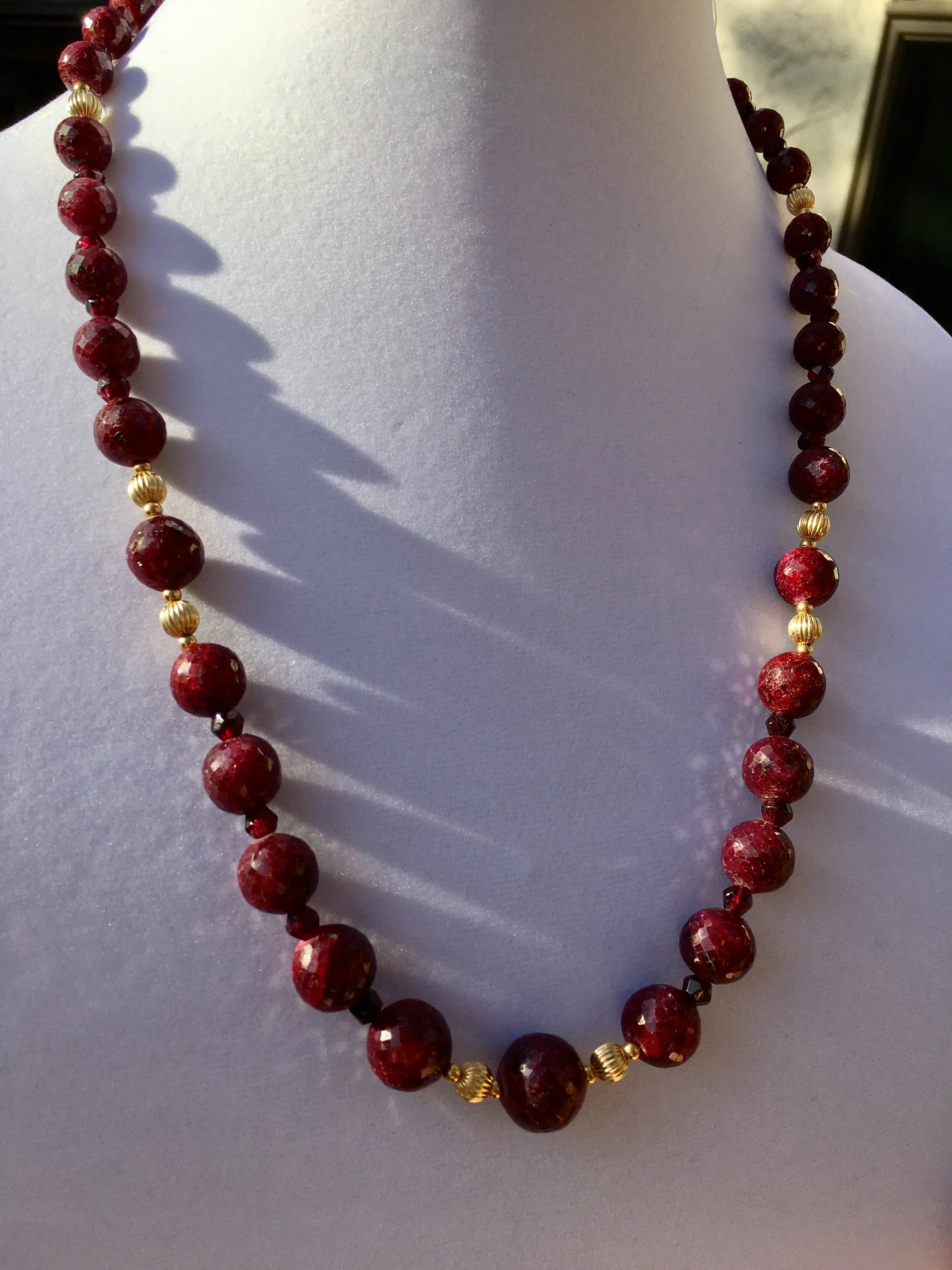 ruby NECKLACe (SOLD) Ruby necklace with 14k gold beads and handmade gold filled clasp. 