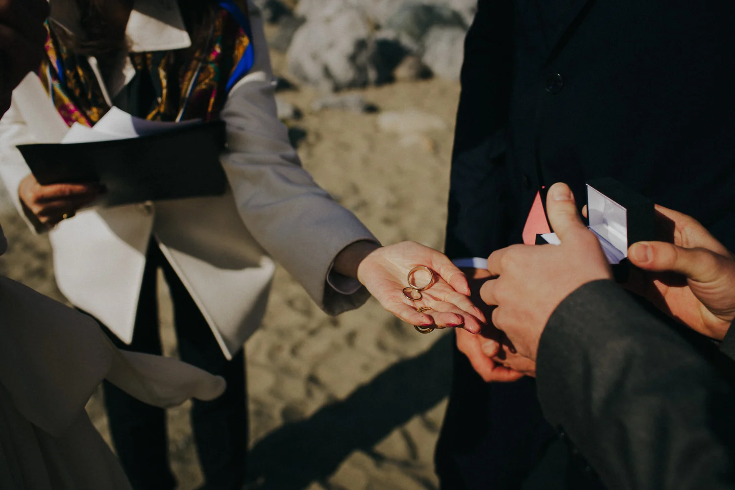 handing the officiant the rings
