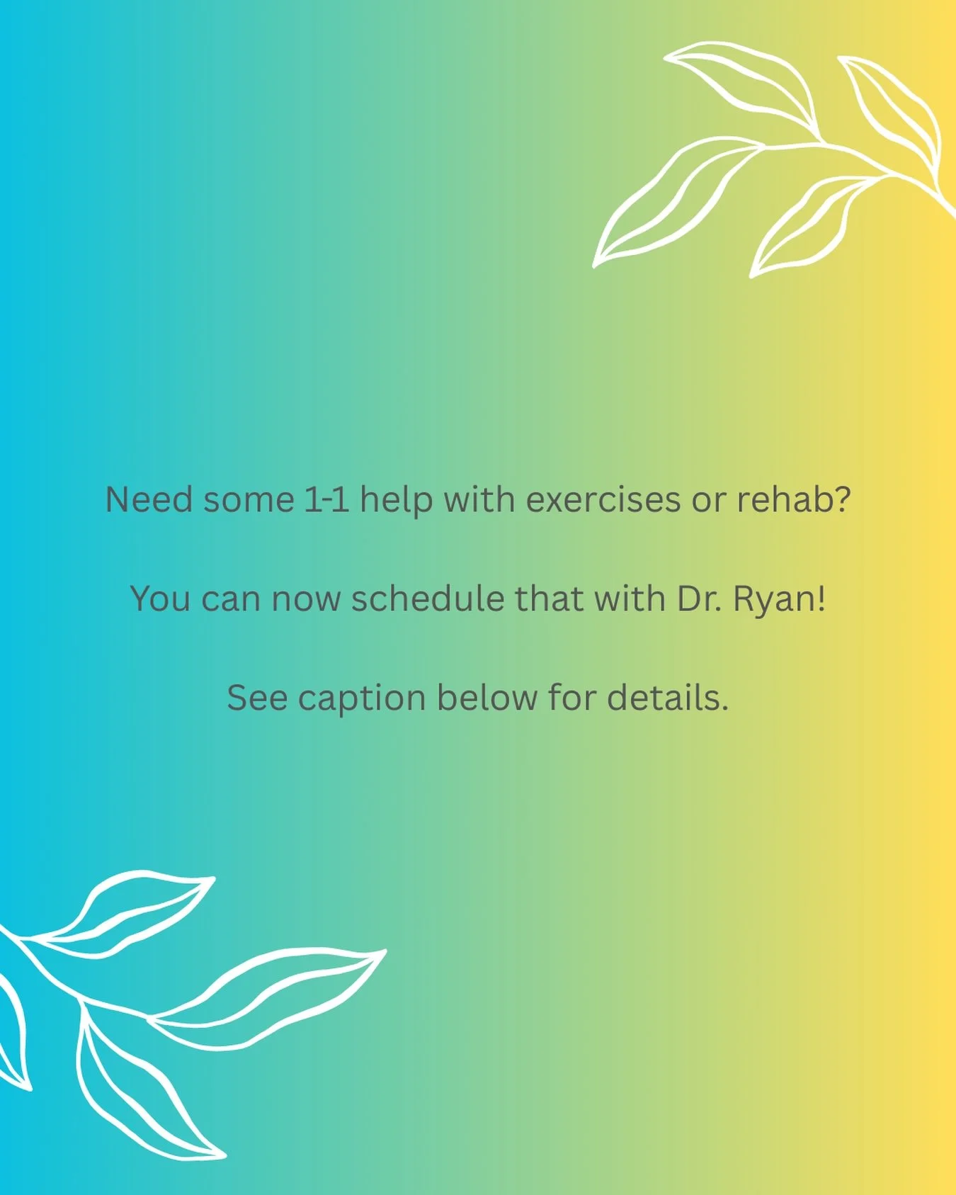 Are you looking to get a reminder or a check in on your take home exercises? Have questions or concerns about certain movements and if they are safe to do? Or do you need to advance the exercises you are currently doing? Then this will be great oppor