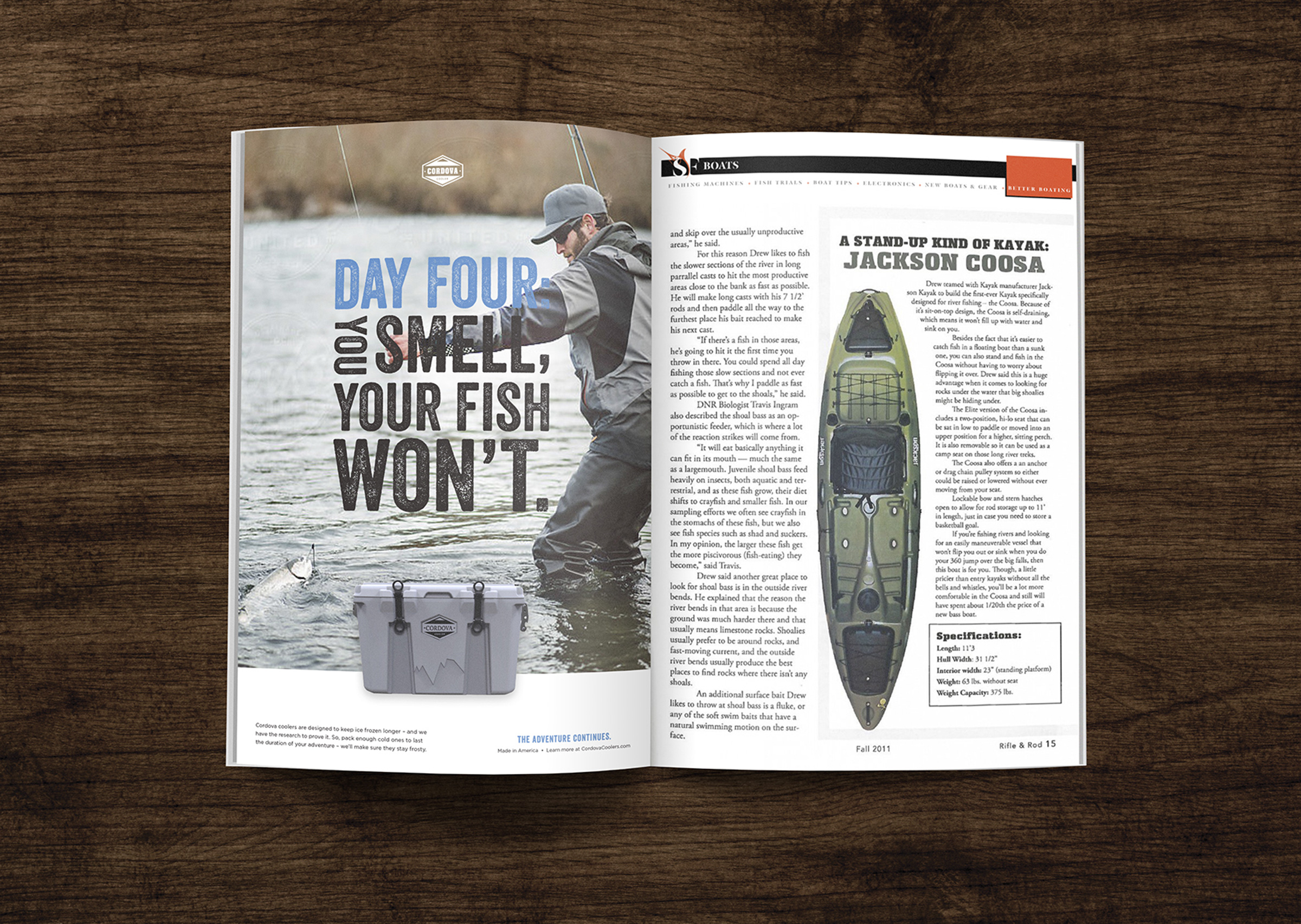 Magazine advertisement design concept for outdoor lifestyle brand Cordova Coolers