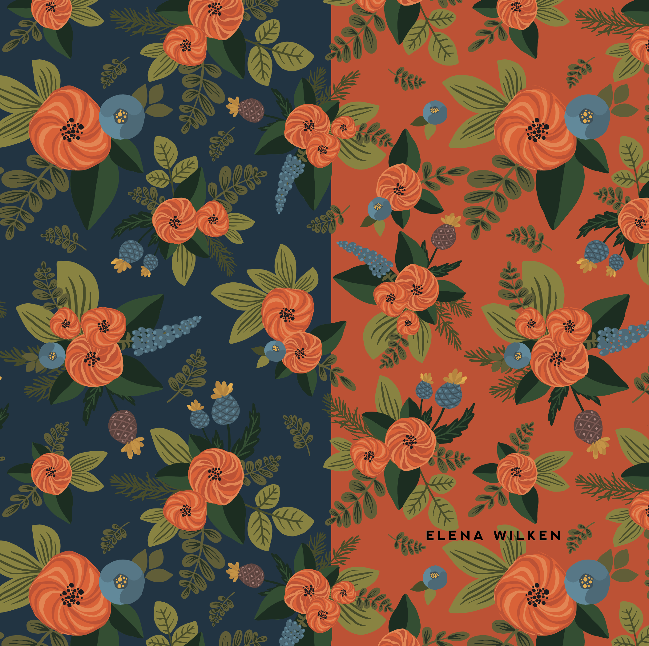 vector illustrations turned into a seamless floral surface pattern design - the dream is to see this one part of a fabric line one day, soon :)