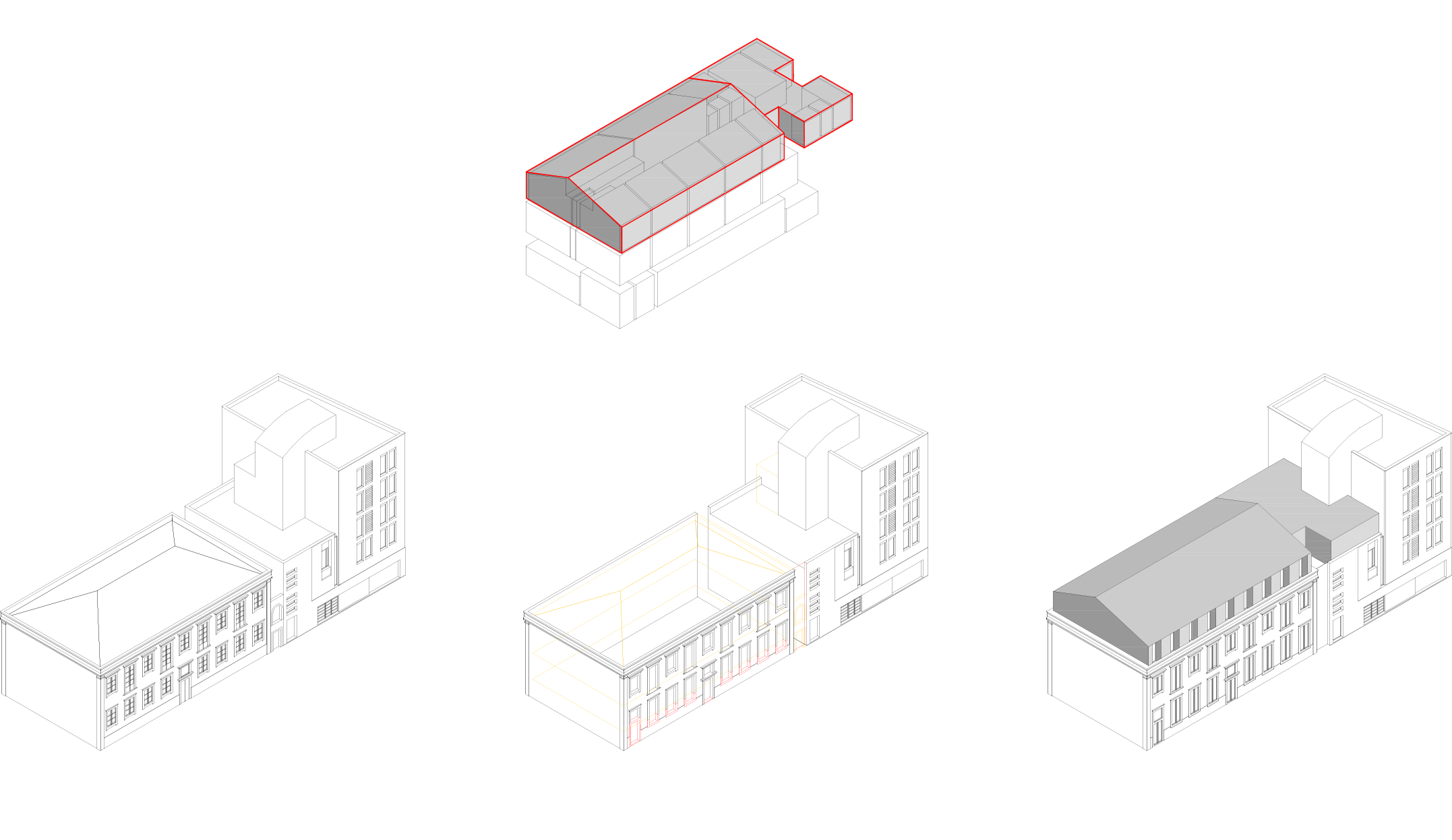  Ampliação da Casa Acreditar de Lisboa.  Após a análise do projeto da atual Casa Acreditar de Lisboa, e através da observação do funcionamento dos espaços e o modo como famílias, voluntários e funcionários utilizam os mesmos, concluímos que um dos pontos essenciais para esta ampliação é que a ligação entre os dois edifícios não seja percetível para os seus utilizadores, não existindo qualquer elemento de transição vertical, pois este seria sempre uma barreira à dinâmica da Casa.  Desta forma propomos igualar a cota do piso 0 do edifício nº 71 à do edifício nº 73, tirando proveito de um pé direito mais alto no novo edifício para o auditório e zonas comuns que necessitam de algumas infraestruturas. Este aumento do pé direito permite também dar ao auditório uma escala mais nobre, reforçada com o aumento da dimensão dos vãos em altura.  A intervenção no exterior do edifício nº 73 não será significativa, enquanto que no edifício nº 71 propomos que seja mantida a geometria das fachadas, bem como a disposição dos vãos do alçado principal, com alteração da proporção dos vãos no piso 0 e construção de um novo vão de passagem que corresponde à saída dos lixos. O atual acesso a este edifício é transformado numa porta que permite a entrada direta para o auditório, mas apenas em situações pontuais, em que seja conveniente esta relação muito direta com o exterior.  Quanto à ampliação propriamente dita, esta acontece com a transformação do atual telhado de telha num volume em chapa de zinco, ou seja, aumentamos um piso mantendo a geometria das duas águas. A escolha deste material surge como um elemento do projeto que sinaliza a intervenção efetuada no edifício, sem que esta seja austera ou impositiva e estabelecendo um compromisso com o edifício pré-existente, não comprometendo a sua imagem original.  Concurso por convite: 1º Classificado  Localização: Lisboa  Programa: Casa de Acolhimento, 1300 m2  Estado do Projecto: Licenciamento  Data: 2018/…  Cliente: Acreditar - Associação de Pais e Amigos de Crianças com Cancro  Arquitectura: Mafalda Ribeiro Ambrósio e João Gomes Leitão  Paisagismo: Filipa Pedro Branco  Engenharias: PRPC Engenheiros, OHMSOR, Augusto Macedo e José Rosendo  Imagens 3D:  Pedro Serrazina Studio  