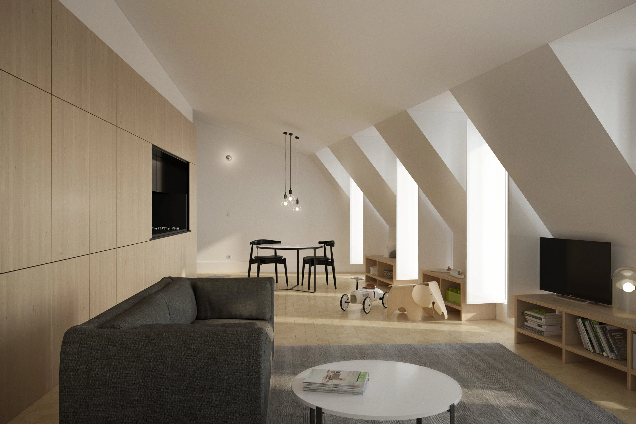      Remodelação de um Edifício Habitacional na Rua da BelaVista à Lapa, Lisboa.  A proposta para a fachada principal mantém a estrutura tipológica existente, assim como, a sua composição arquitetónica, introduzimos apenas a alteração da geometria dos vãos centrais no piso 2 e 3 passando a ser vãos de sacada. Os elementos de construção e decoração são salvaguardados, ou seja, todas as cantarias, os emolduramentos de vãos, as bacias de varandas, os elementos metálicos são recuperados e mantidos, sempre que se justifique, serão substituídas por elementos idênticos.  O acesso ao edifício passa a ser feito pelo nº 70 da Rua da Bela Vista à Lapa e o atual acesso é anulado mantendo-se a porta em madeira e ferro do nº72 como elemento histórico.  A disposição das frações em cada piso acontece de forma semelhante à atual, com o núcleo de distribuição ao centro e as tipologias à esquerda e direita. No total temos 10 frações das quais 9 são idênticas. O acesso ao interior de cada fração é feito através de uma zona de distribuição onde temos sempre orientado para as traseiras os quartos e para a rua principal as salas. No centro do apartamento temos o núcleo das instalações, com uma kitchenette virada para a sala e uma instalação sanitária com acesso desde o corredor.  No piso 0, com a necessidade de criar um hall de acesso comum e um espaço para o armazenamento dos contentores do lixo, tivemos que reduzir uma das frações e passamos a ter um espaço destinado ao sector terciário, com orientação apenas para o tardoz. Já a outra fração do piso térreo será idêntica às dos pisos superiores mas com um tipo de utilização mista, permitido assim que esta fração tenha alguma versatilidade quanto ao tipo de uso.  Localização: Lisboa  Programa: Remodelação de Edifício Habitacional, 600 m2  Estado do Projecto: Licenciamento Aprovado  Data: 2016/…  Cliente: T&amp;R Lda  Arquitectura: Mafalda Ribeiro Ambrósio e João Gomes Leitão  Imagens 3D:  Pedro Serrazina Studio   Engenharias: Trust, Gstrut, About Buildings, FanicaEng 