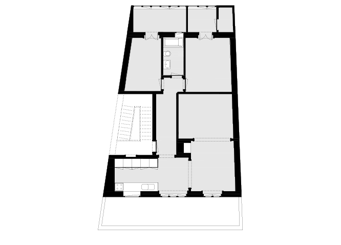  Remodelação de um Apartamento na Rua da Penha de França, Lisboa.  Este apartamento encontrava-se num elevado estado de degradação. Localizado no último andar de um prédio no alto de uma das colinas de Lisboa, mais precisamente na Penha de França, este apartamento apresentava uma impressionante vista para as traseiras e um terraço virado para a rua principal.  Neste caso o principal desafio foi organizar a tipologia da casa pois tínhamos os quartos virados para o terraço e a cozinha e a sala viradas a tardoz, sem acesso direto ao terraço o que ia condicionar o uso do mesmo. De acrescentar que os quartos eram pequenos e desenvolviam-se de forma contigua, existia ainda uma sala interior.  A nossa proposta passou por inverter a organização da casa e assim conseguimos ter a cozinha e a sala viradas para o terraço. Abrimos mais os vão de passagem entre estes espaços e ligámos um quarto interior à nova sala através de uma passagem franca.  O resultado desta reorganização dos espaços foi sem dúvida a chave do projeto, foi o que permitiu transformar o terraço no espaço de convívio e ser uma mais valia para a casa. A opção da cozinha aberta para a sala permitiu também que o espaço passasse a ser mais amplo e fluido.  Localização: Lisboa  Programa: Remodelação de Apartamento, 100 m2  Estado do Projecto: Construído.  Data: 2015  Cliente: Marie P. e Pedro P.  Arquitectura: Mafalda Ribeiro Ambrósio e João Gomes Leitão  Constructora: FV Construções     