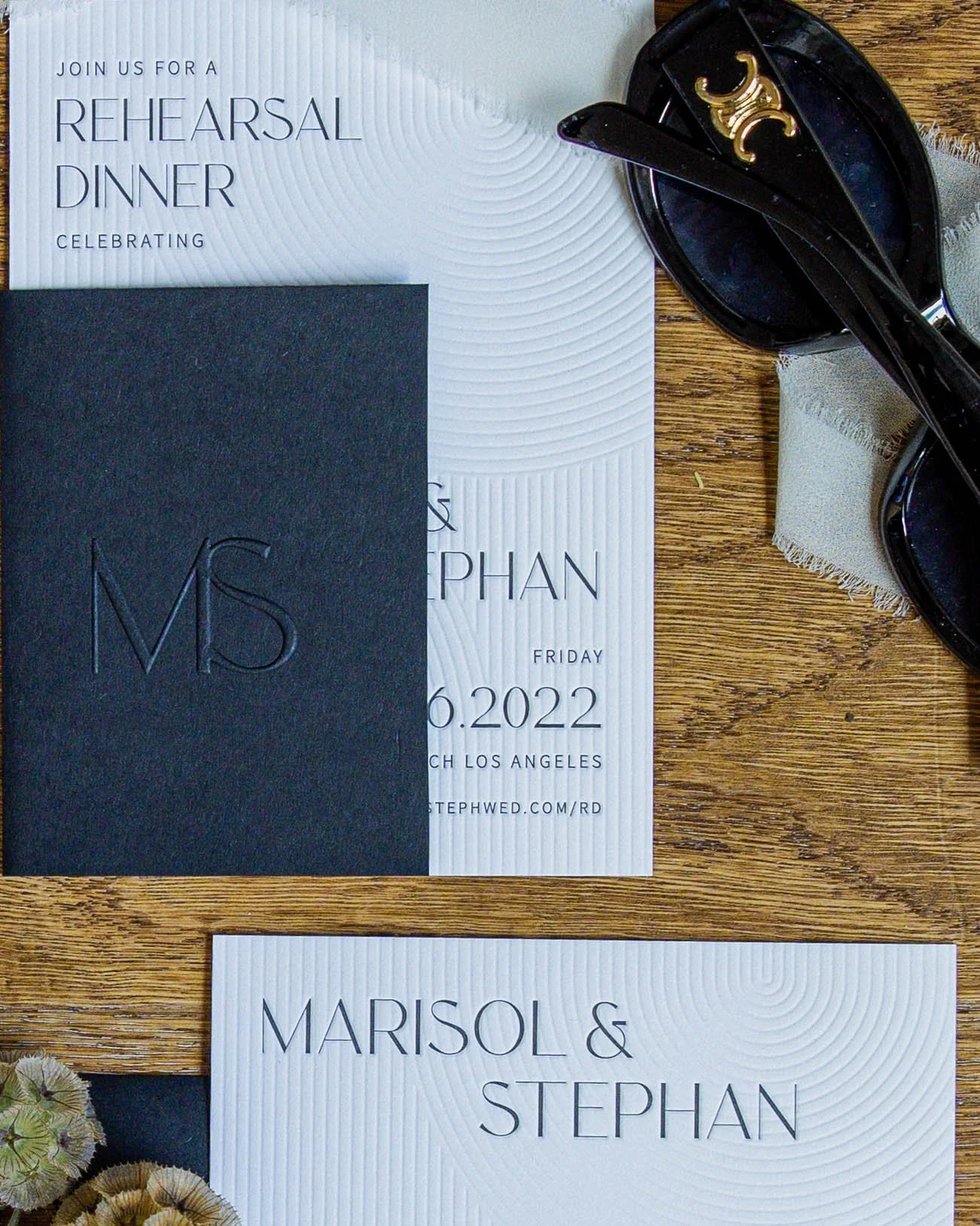 Geometric Blind Impression Invitation Suite with Swell Press