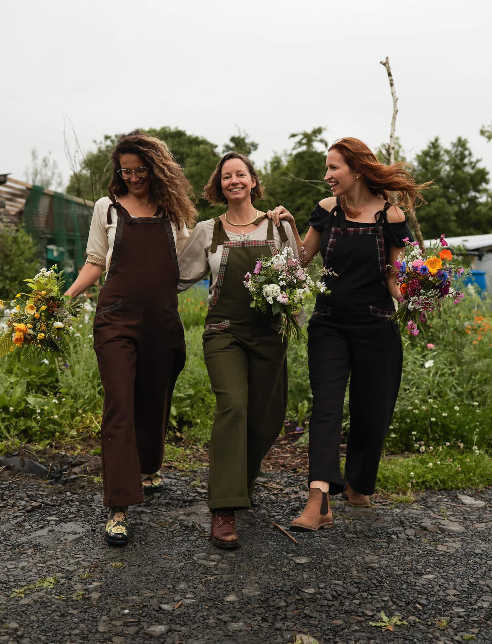 Meadow Green Dungarees – breathable cotton green overalls inspired by folklore fashion and designed for life in the garden or countryside