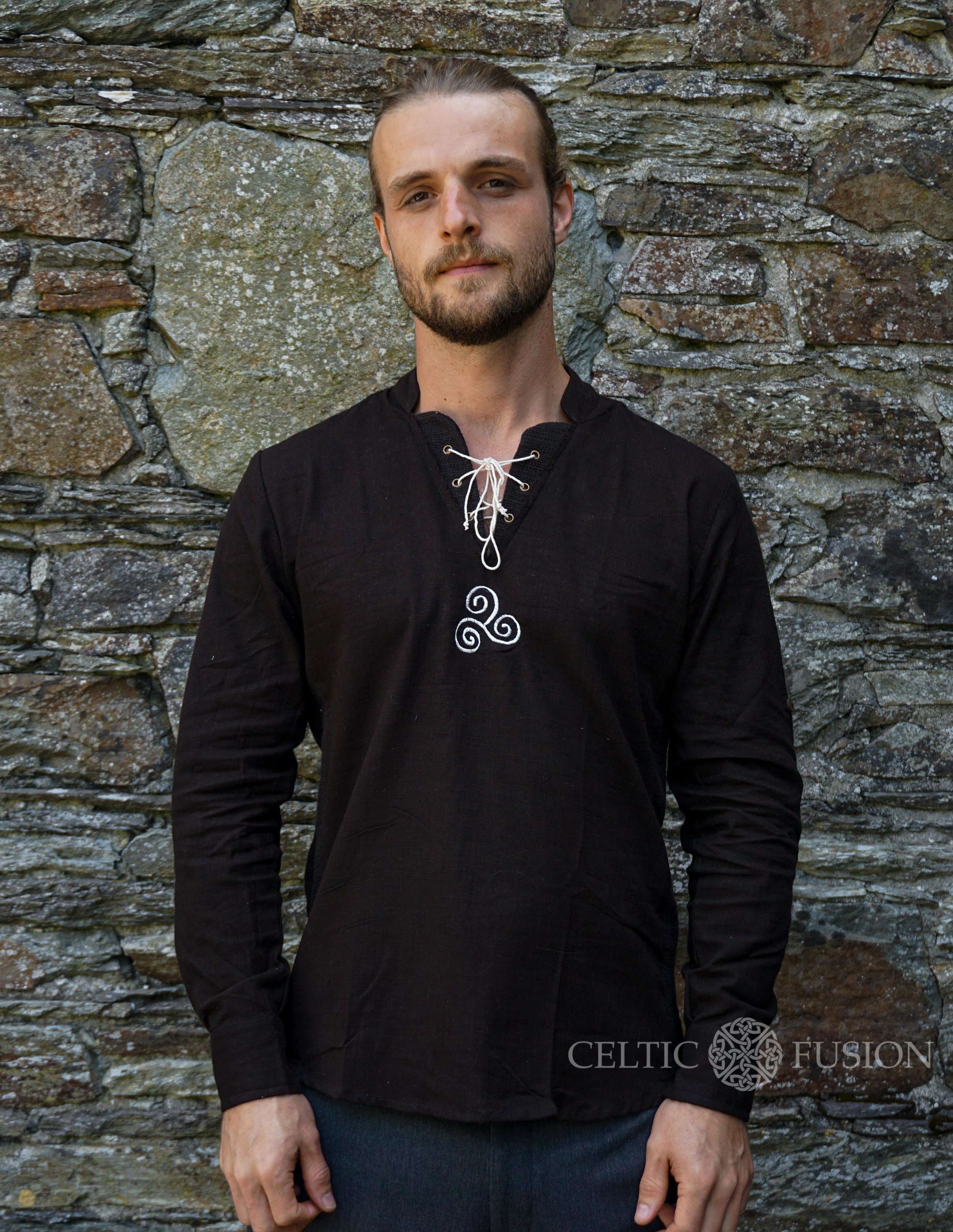 Viking Linen Shirt Brown Triskele — Celtic Fusion ~ Folklore Clothing