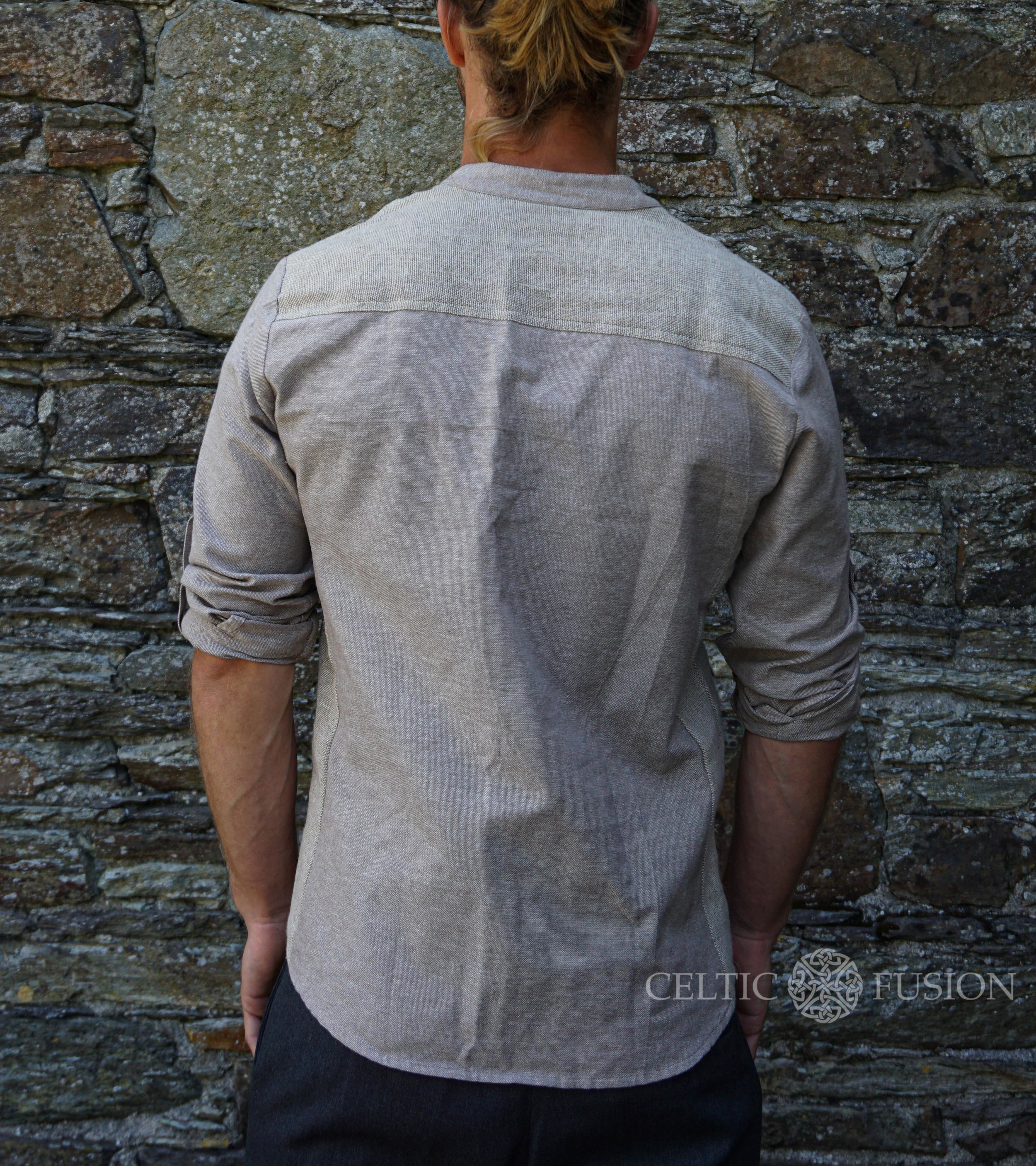 Viking Linen Shirt Grey Triskele — Celtic Fusion ~ Folklore Clothing