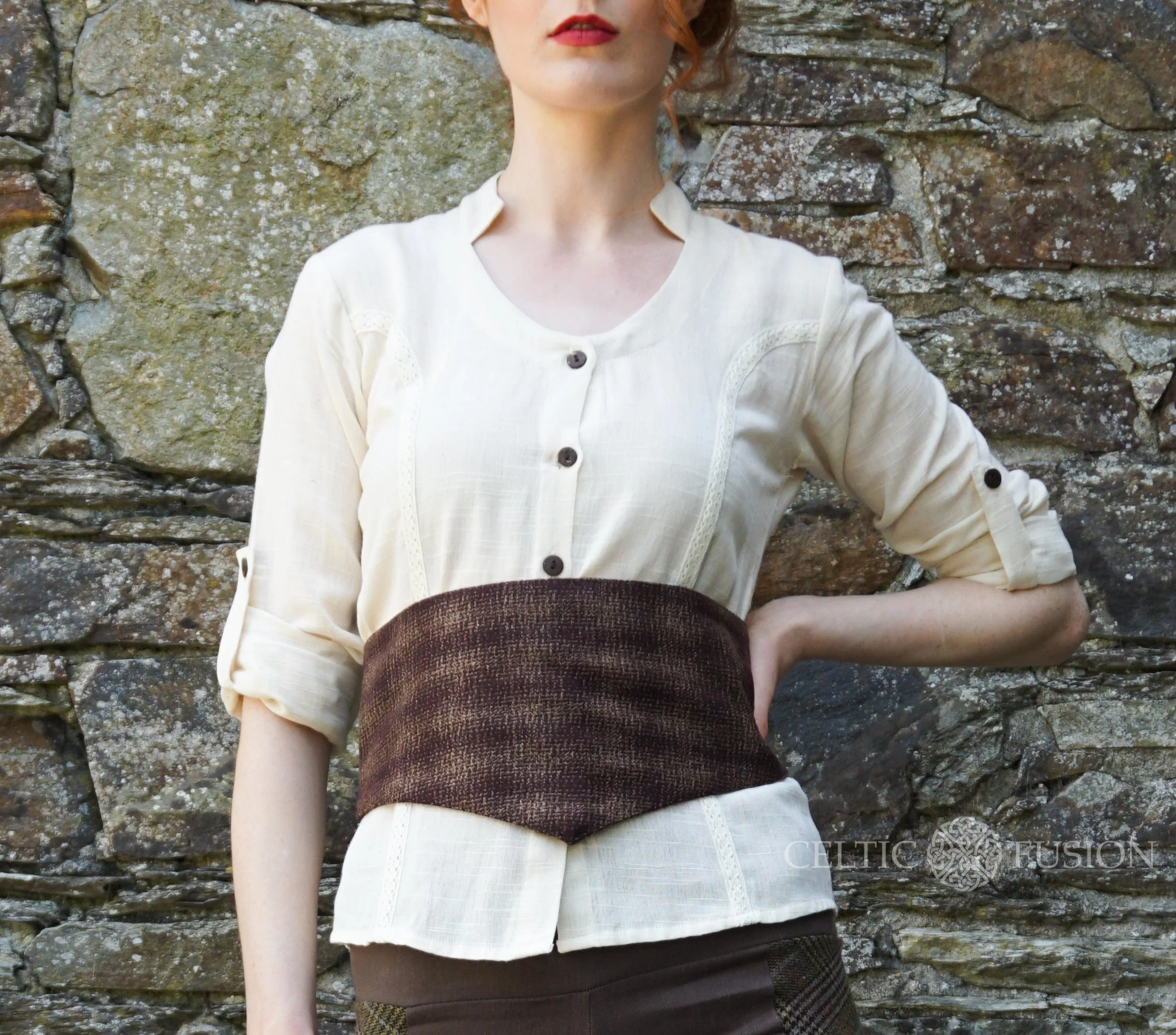 Classic Brown Tweed Under Bust Layering Corset Belt — Celtic Fusion