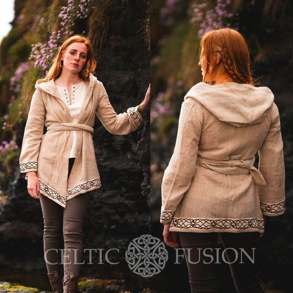 Light Druid Cardigan. Hooded Cardigan Sweater — Celtic Fusion ~ Free Spirit  ~ Pagan Clothing