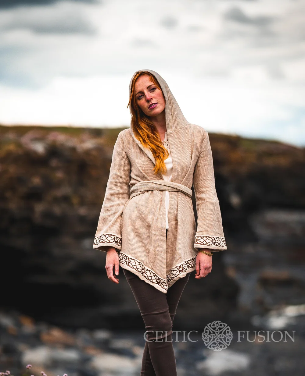 Light Druid Cardigan. Hooded Cardigan Sweater — Celtic Fusion ~ Free Spirit  ~ Pagan Clothing