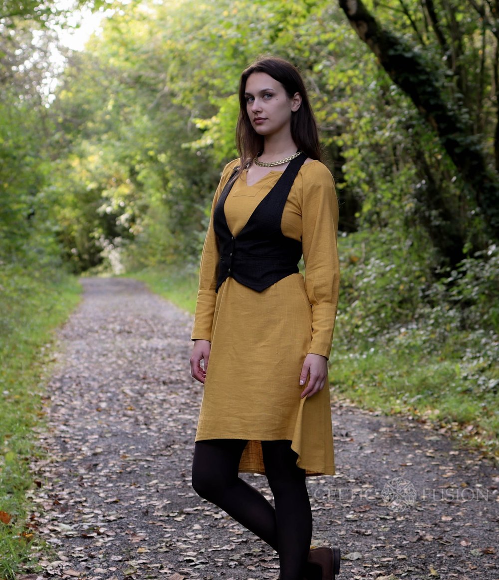 Mustard Tunic Dress — Celtic Fusion ~ Folklore Clothing
