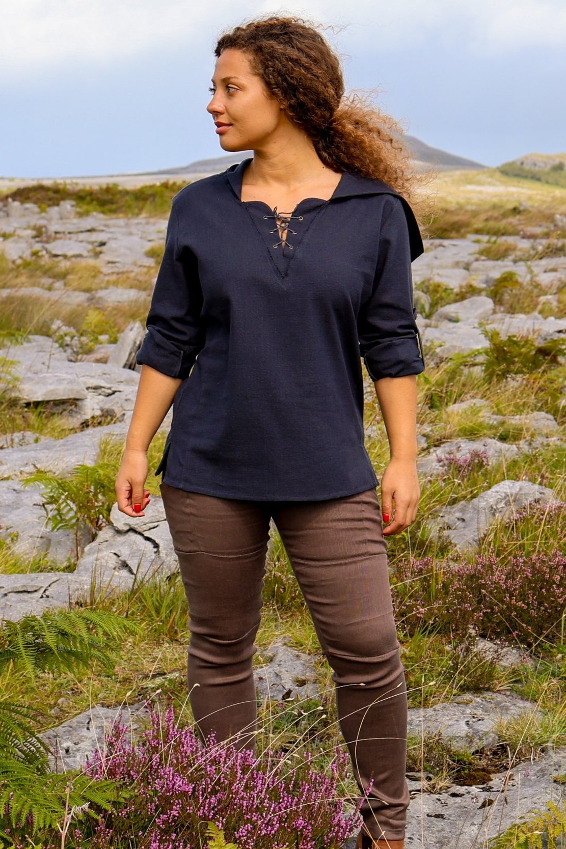 Hooded shirt, Hooded tunic, Hooded tunic shirt, Casual womans tunic, Womans hooded top, Cotton hooded shirt, Womans folk clothing, Irish Clothing store