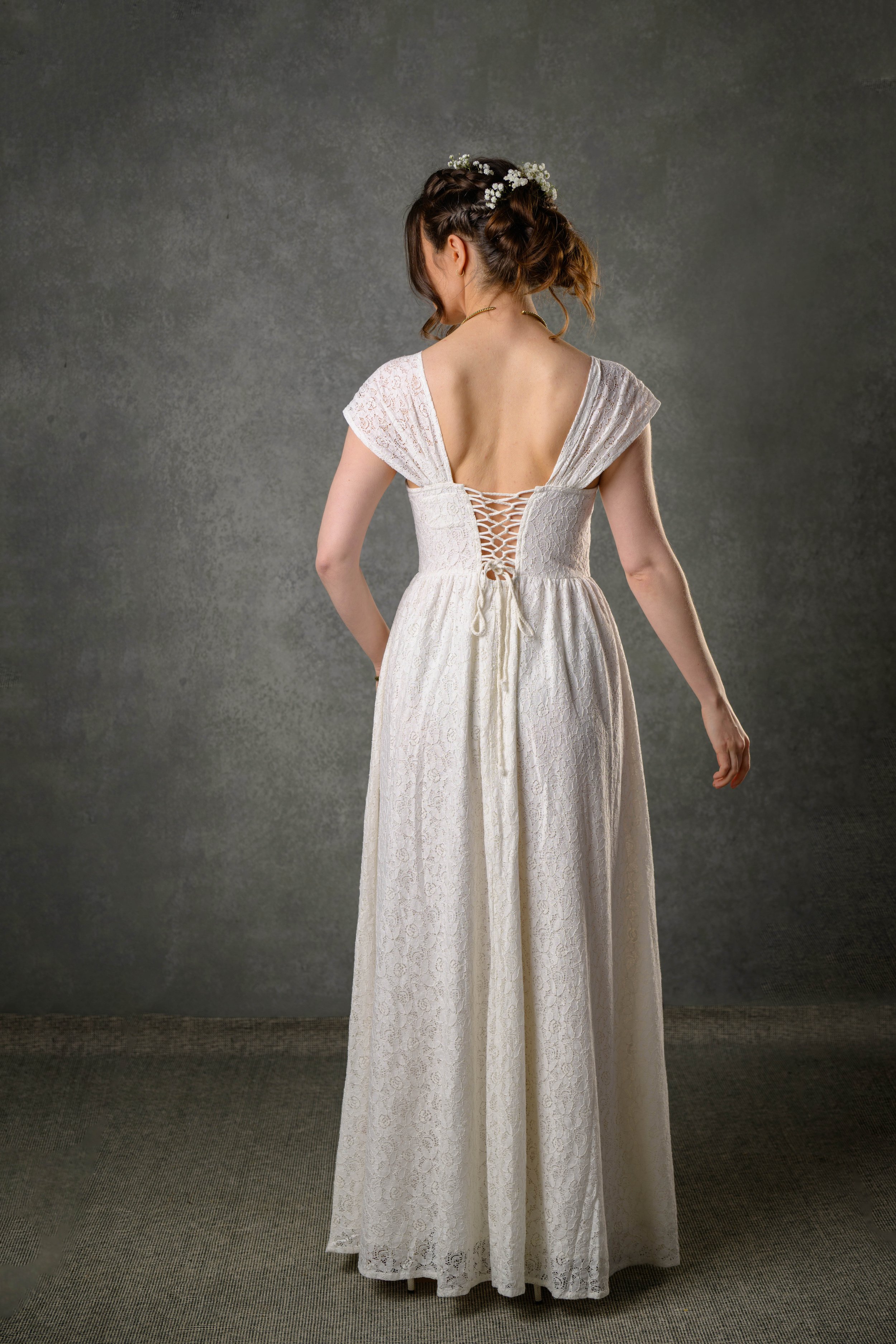 Natural cotton lace wedding dress with Corset back and romantic Silhuette 11.jpg