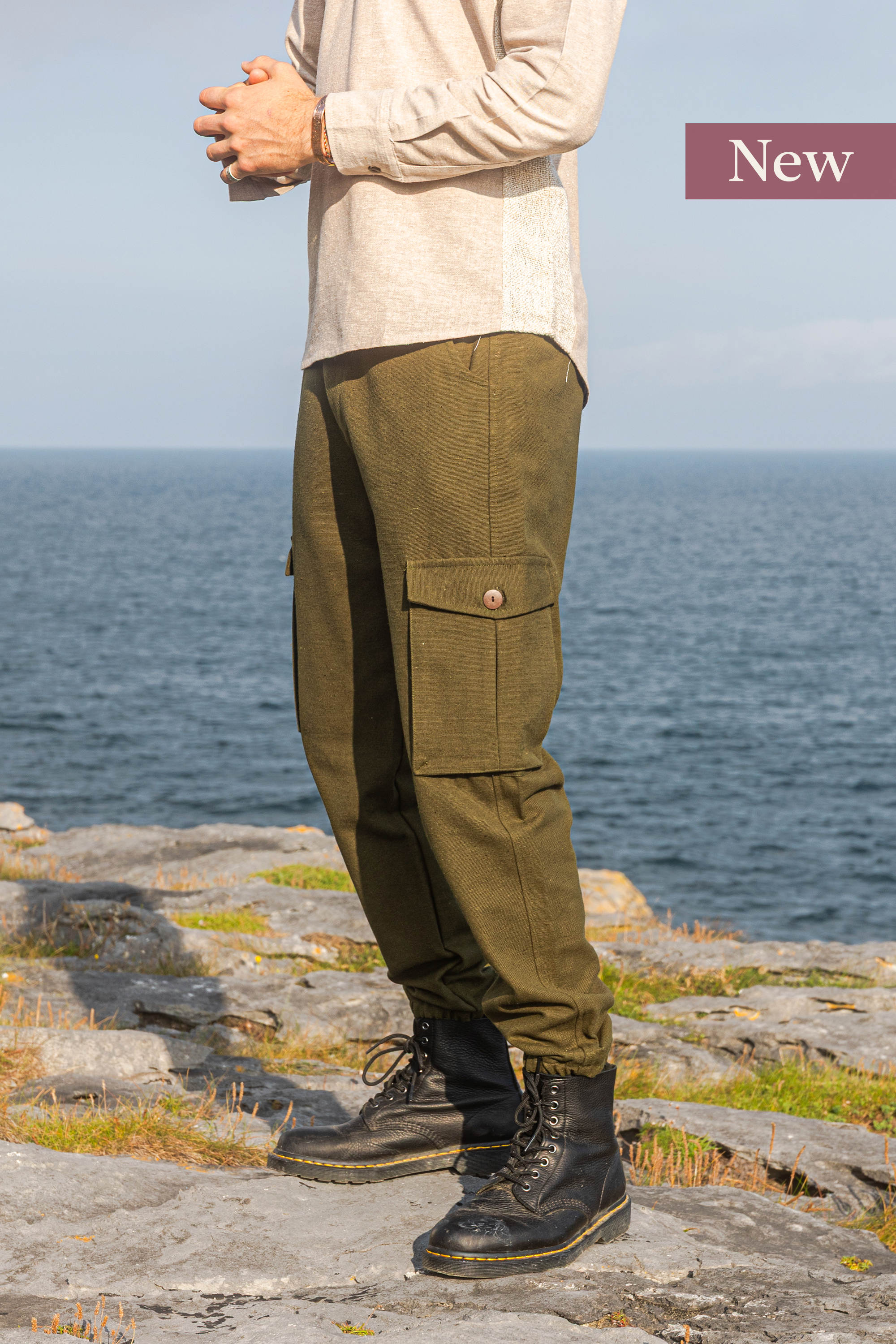 Fian Green Cotton Cargo Pants