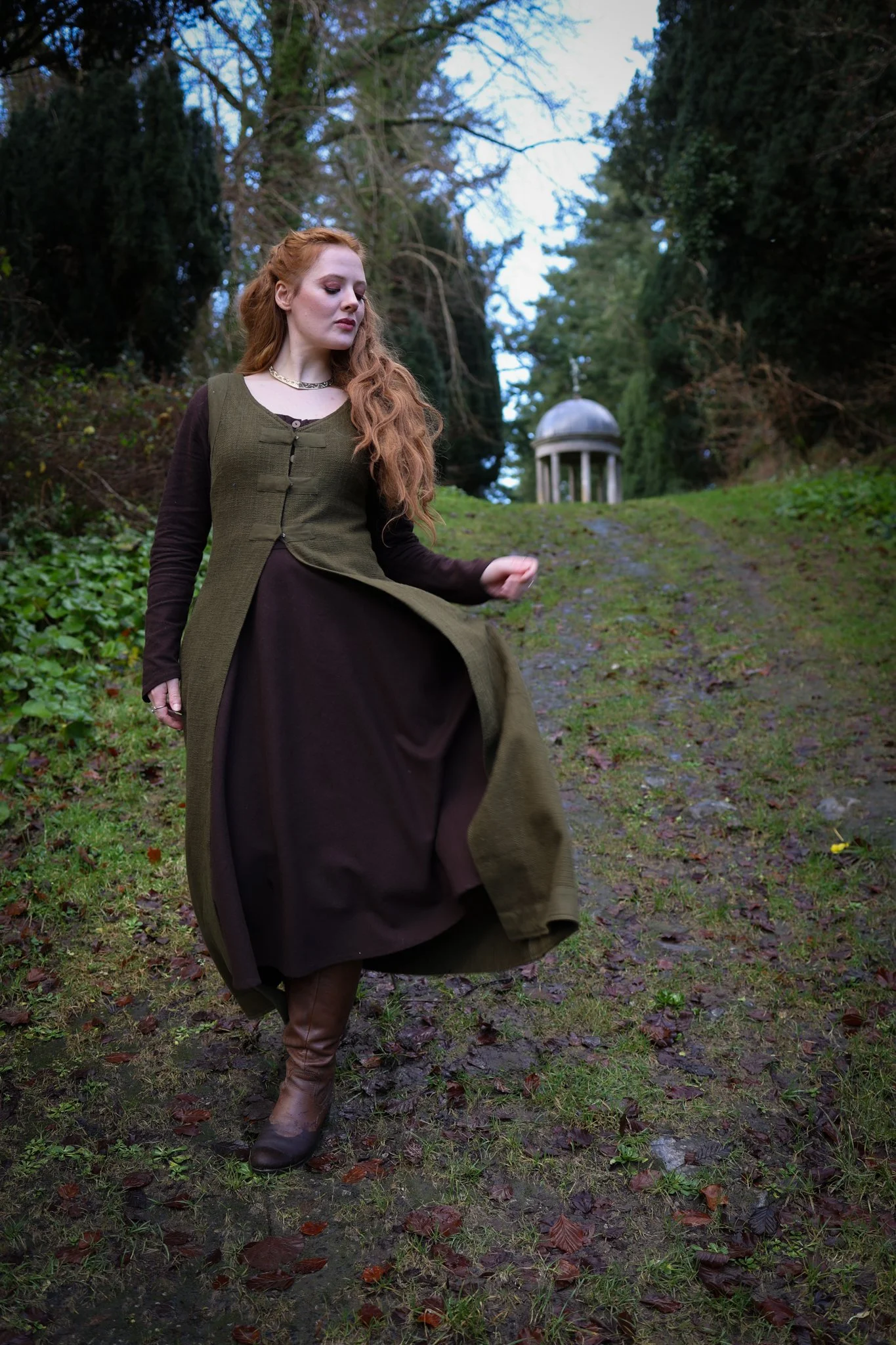 Sleeveless Epona vest dress in earthy tones, Celtic clothing with folklore charm.