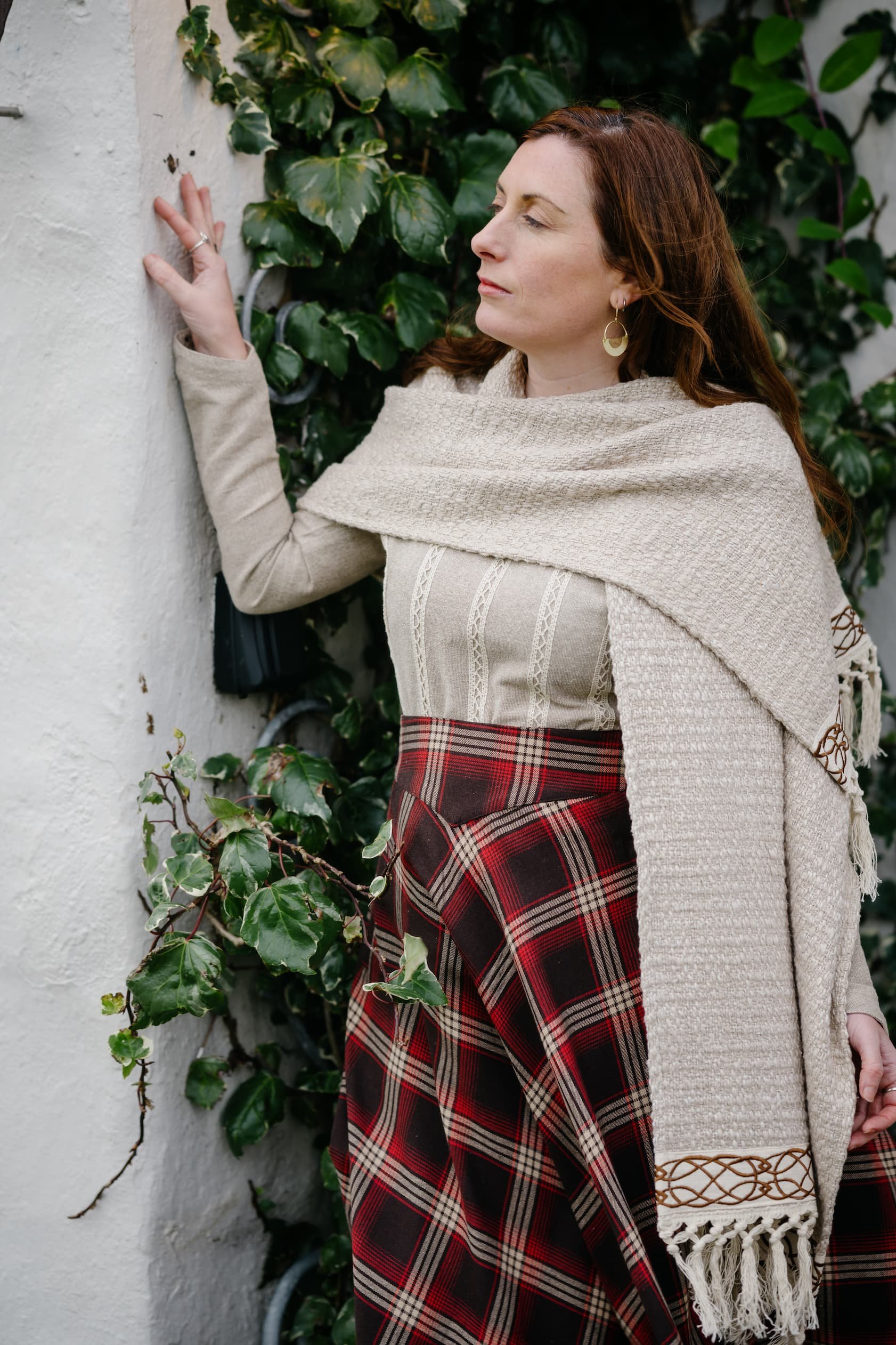 Discover our Celtic Embroidered woven cotton shawl by Celtic Fusion, an Irish designer embroidered shawl with a Celtic knot design, perfect as a festival shawl or wedding shawl. (Copy)