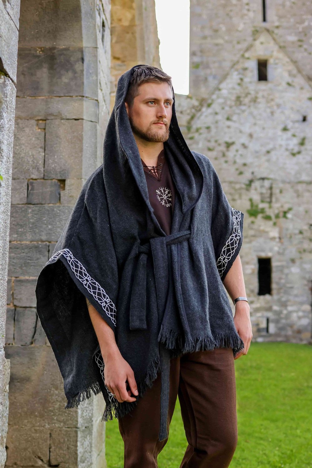 Charcoal Druid Cape Mens Celtic Wool Cape — Celtic Fusion