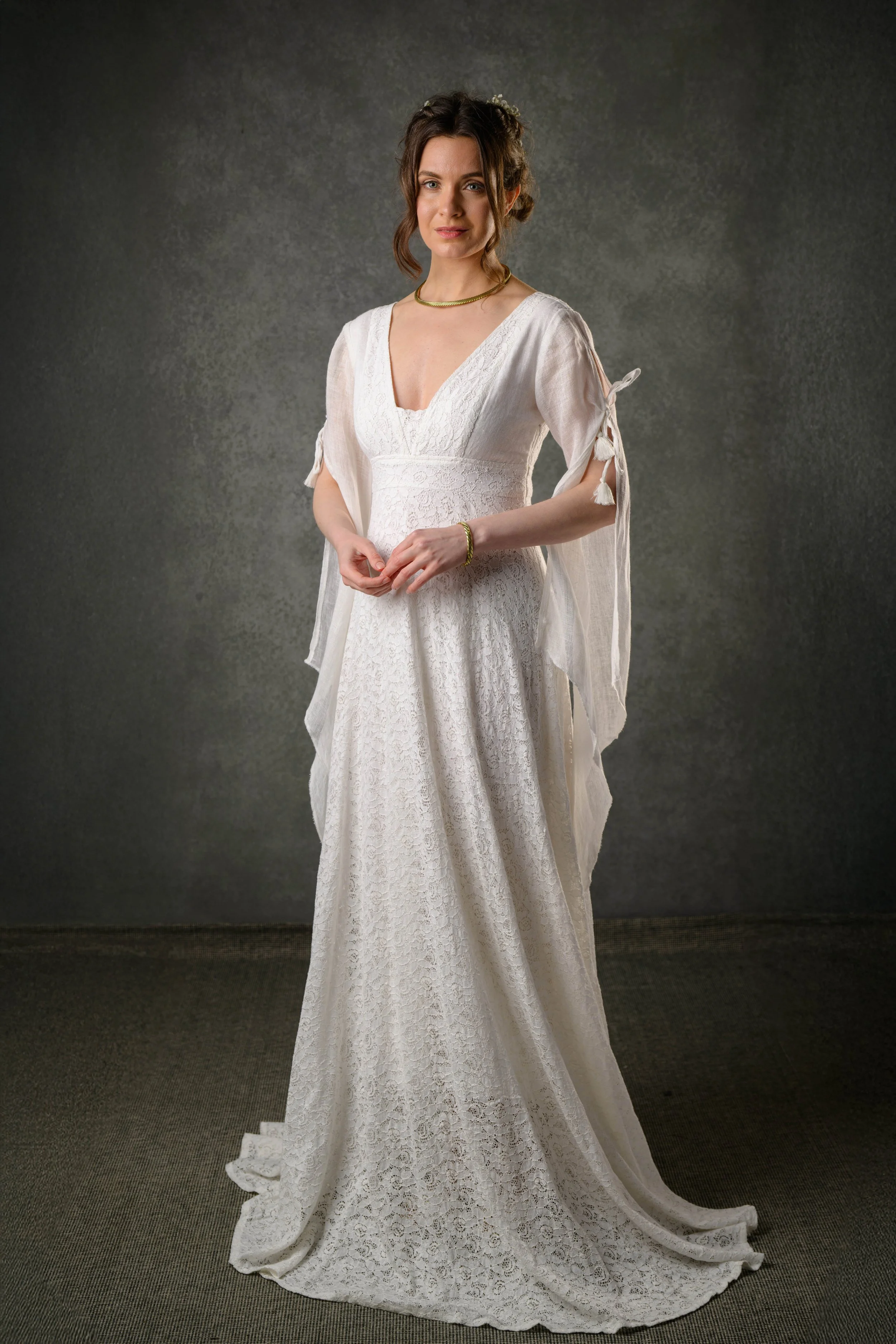 Ethereal wedding dress with sleeves, cotton lace wedding dress with linen sleeve.jpgjpg
