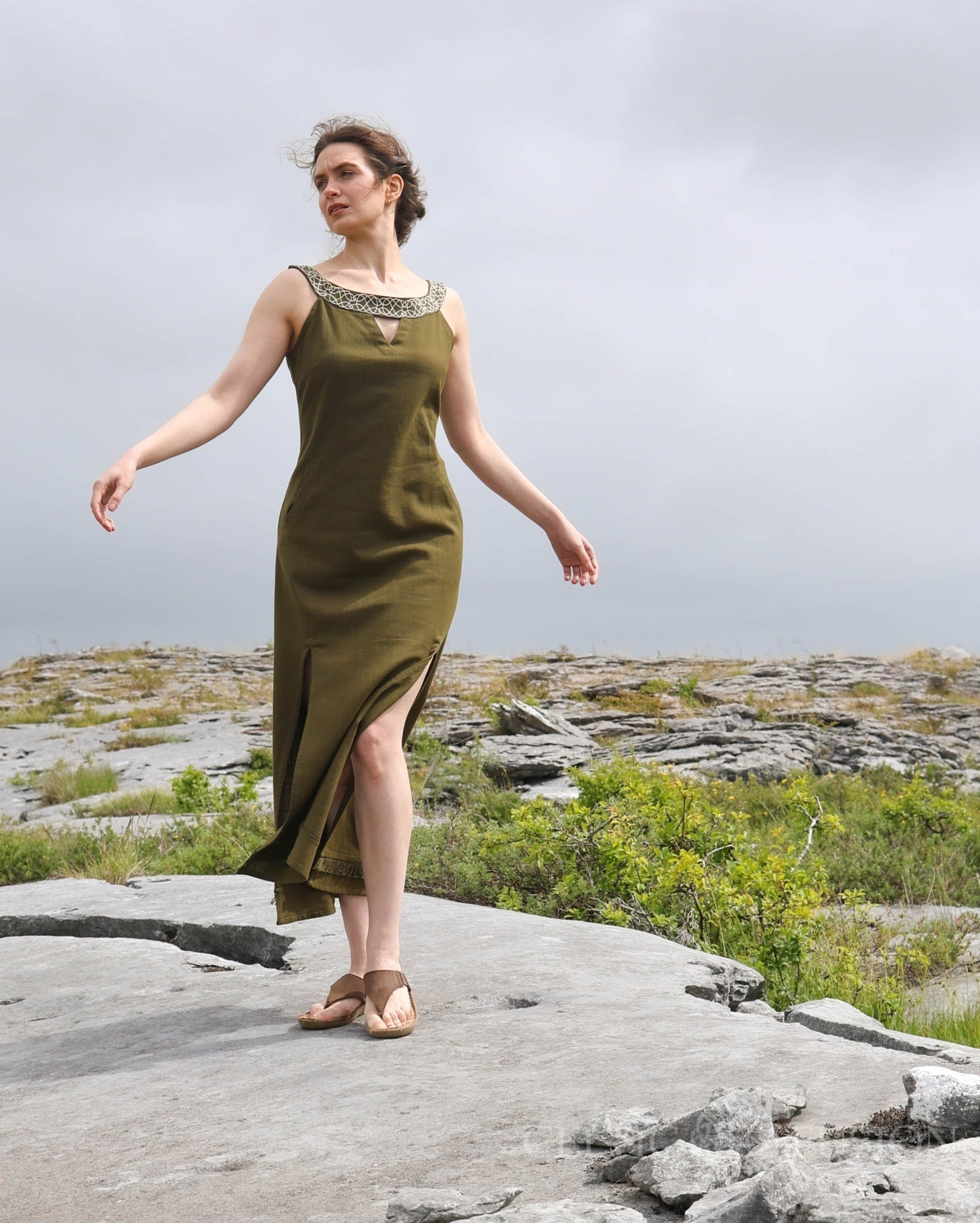 Explore our collection of Women's Dresses Green, including our Olive Green Celtic Dress with intricate Celtic embroidery. Our Celtic clothes features dresses with pockets.