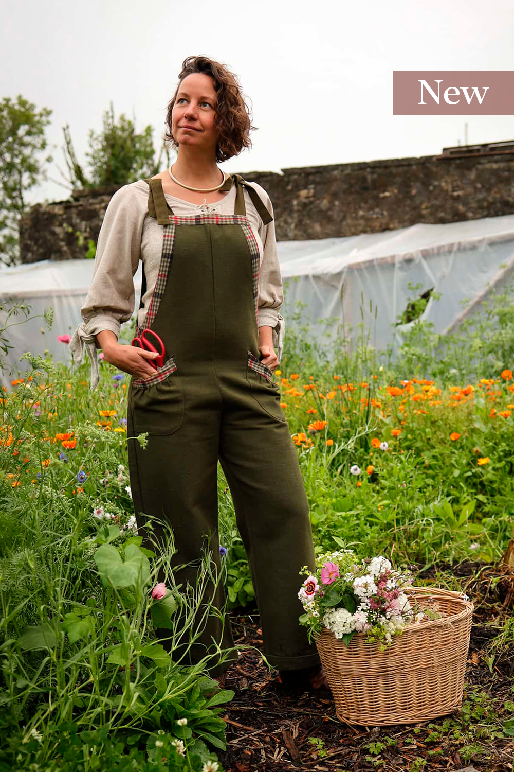 Meadow Green Dungarees – breathable cotton green overalls inspired by folklore fashion and designed for life in the garden or countryside