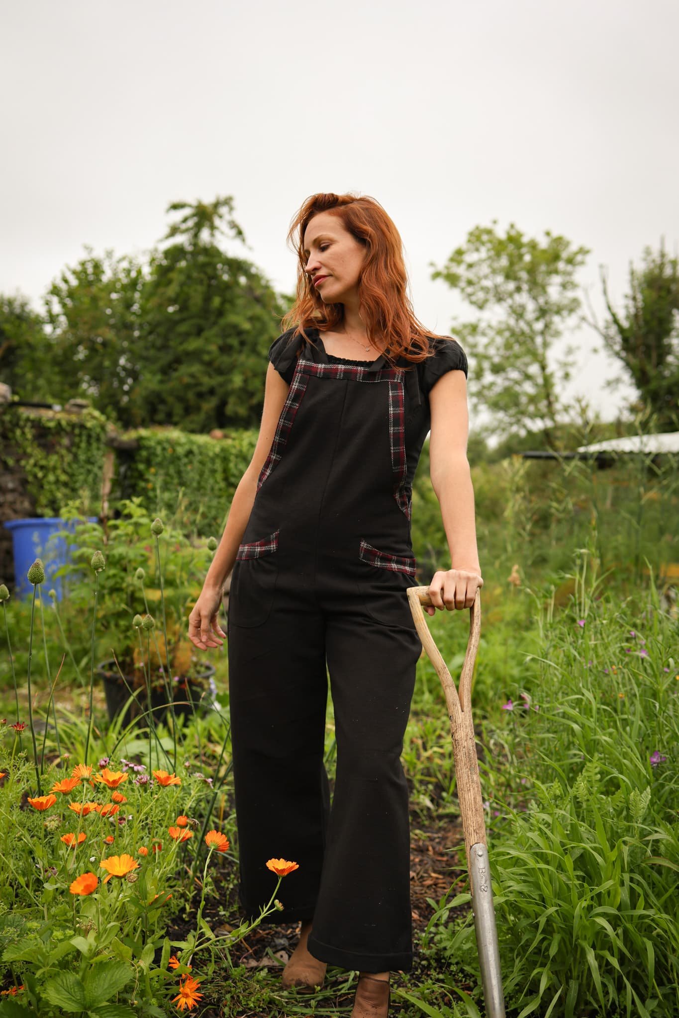 Meadow Green Dungarees – breathable cotton green overalls inspired by folklore fashion and designed for life in the garden or countryside