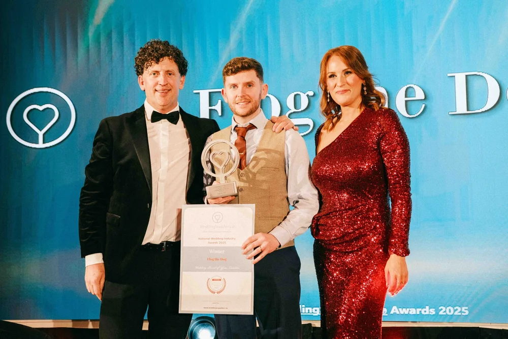 Steve Clifford receiving Flog The Dog's 2025 Leinster wedding band award
