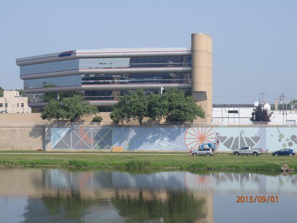 This image was just posted via Twitter by the Miami Conservancy District. It's coming along. Fun fact - the wall needs to register below 80° to paint. Once it's too hot they have to wait. So many variables.