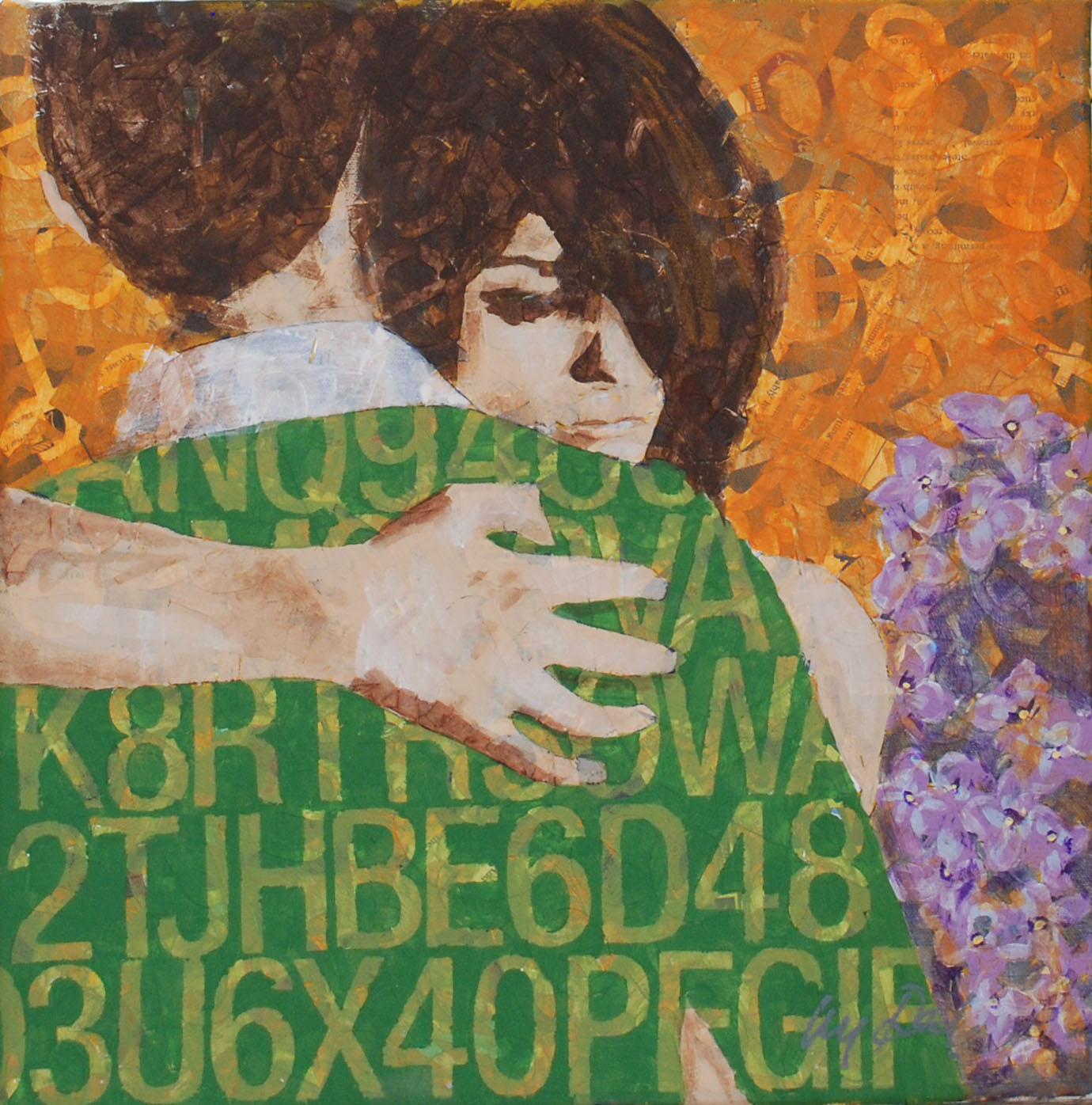 Garden Dance, 17" x 17" acrylic on canvas, black gallery frame