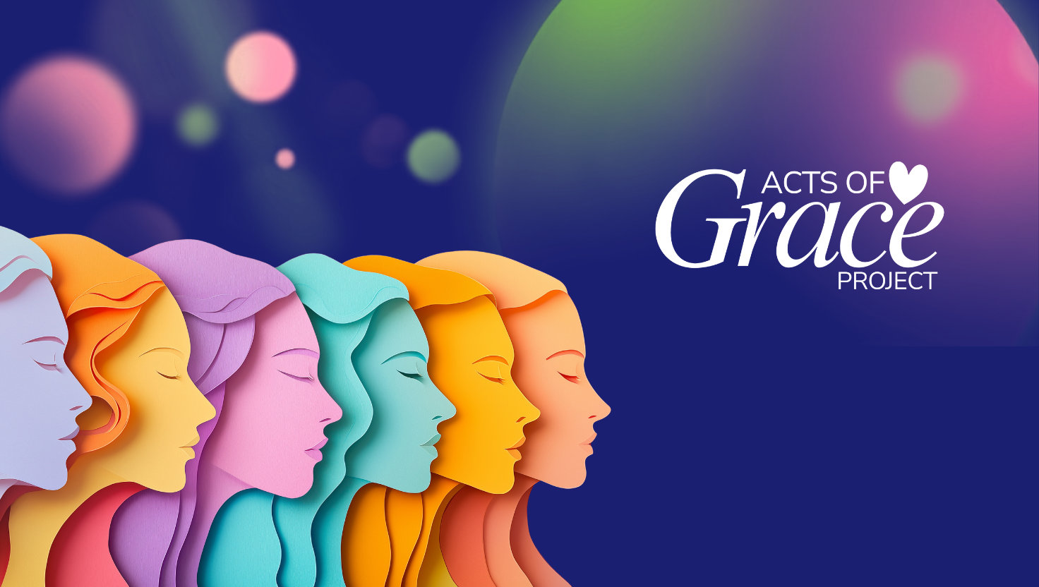 Graphic illustration of women’s faces back to back, symbolizing collective care, connection, and wraparound support systems for women and mothers.