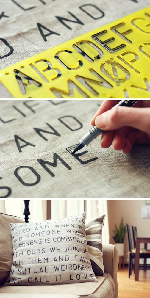I love this diy stencil pencil from Wit & Whistle . I'm thinking, though, of just free-handing some words onto some scrap fabric I already have...we'll see. :)
