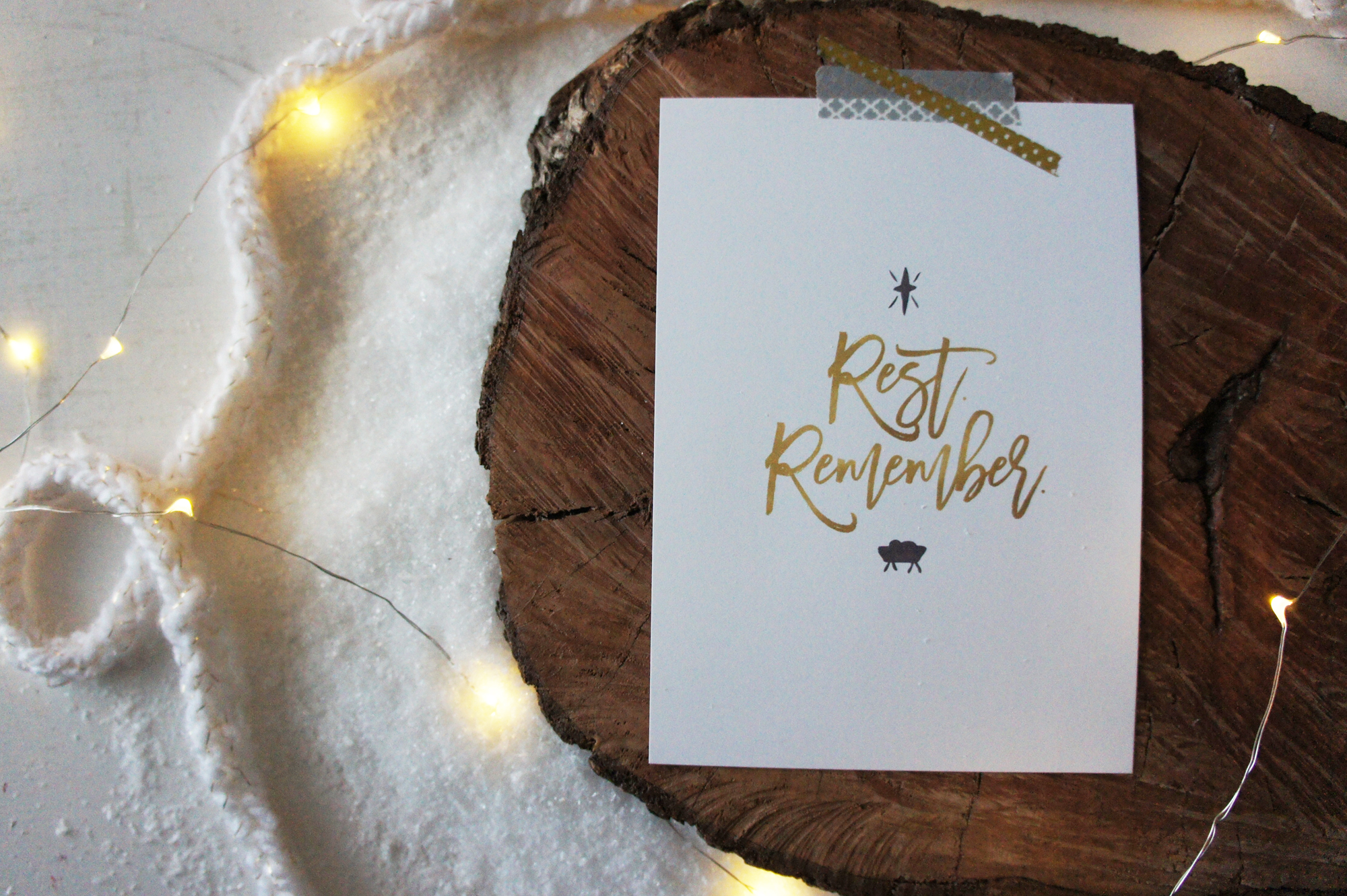 Click here to download this "Rest. Remember." 5x7 printable (you get three color options: cranberry, emerald, and gold)