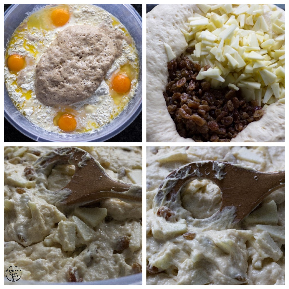 Vom Vorteig zum fertigen Hefeteig mit Äpfel und Rosinen