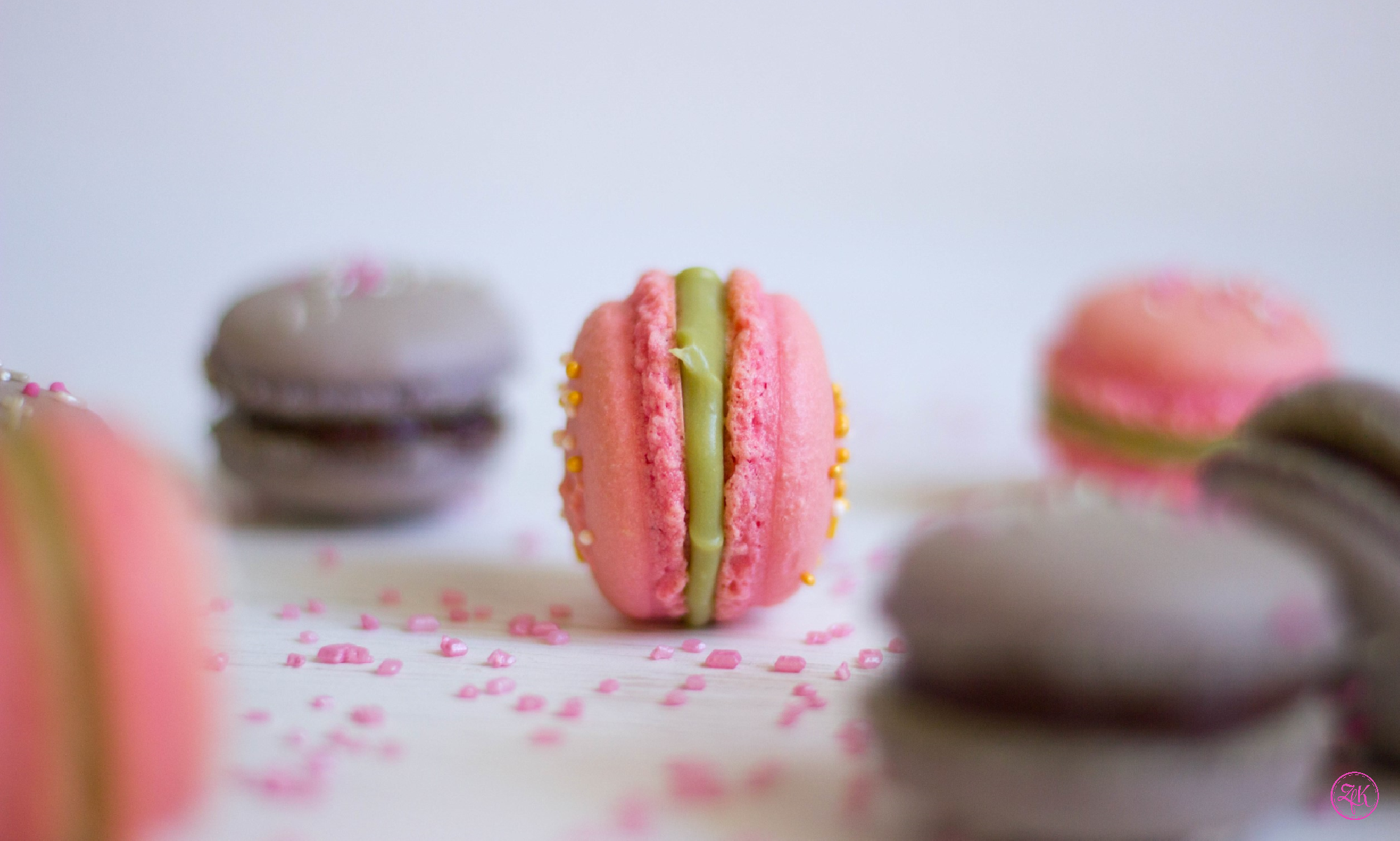Macarons - hier im Fokus steht die Version mit Matcha-Ganache