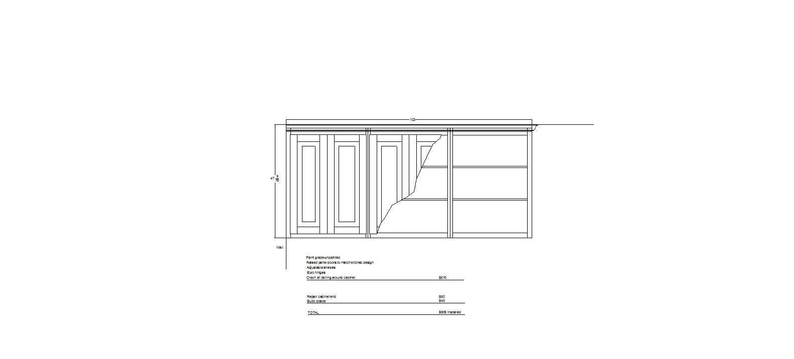 Partial plans for the custom cabinetry.