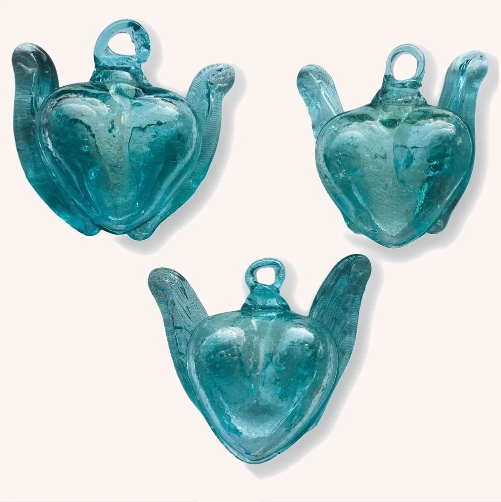 Artisan Hand Blown Glass Hearts and Wings Set of 3 - $110.00