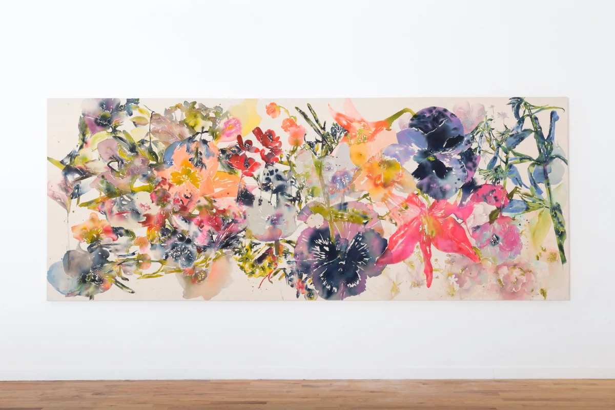 SOLD Everything Ends In Flowers fluid acrylic on canvas 5 ft 7" x 16 ft