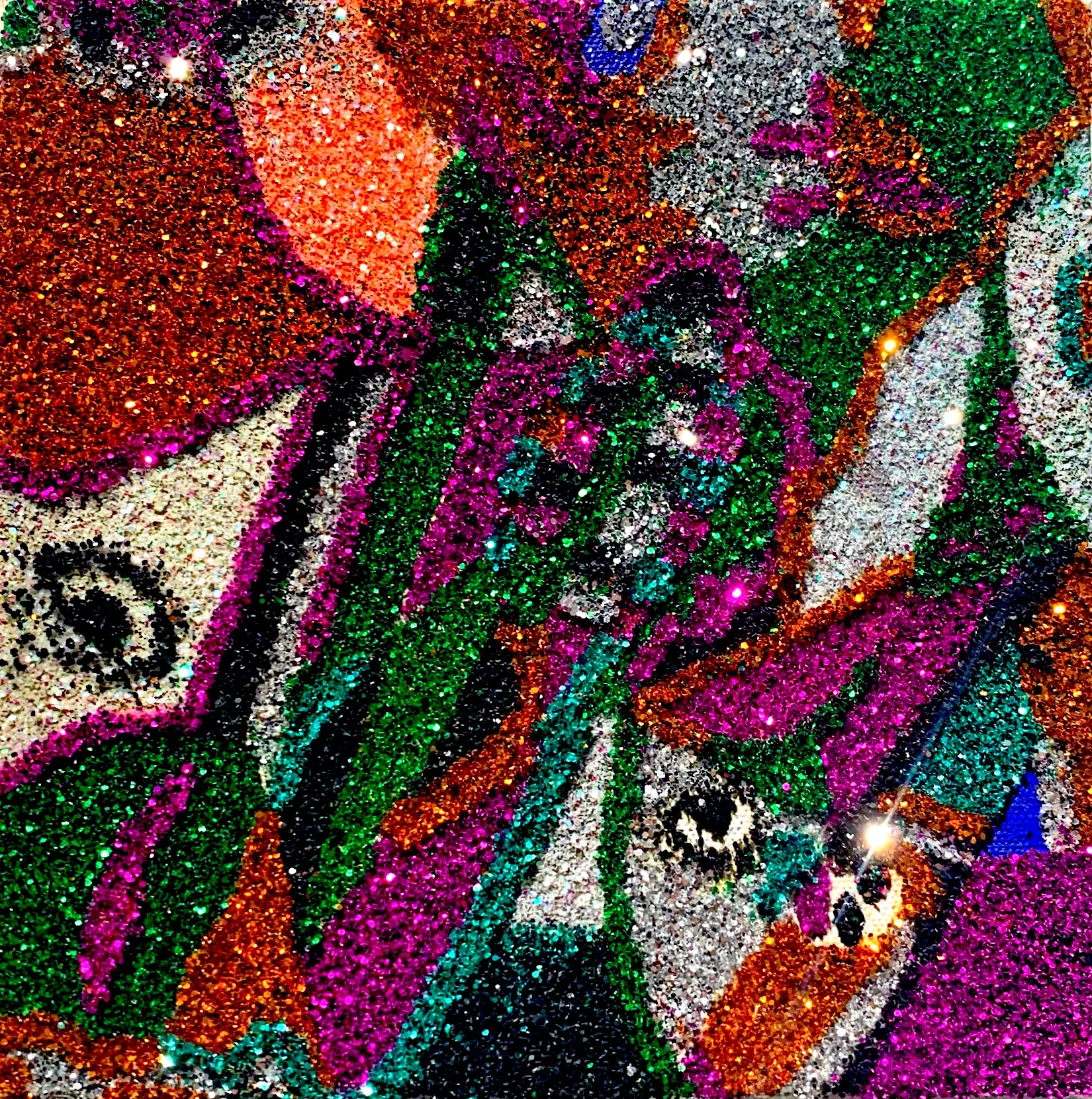 Untitled , 2019 , fluid acrylic, glitter, nail-polish on canvas