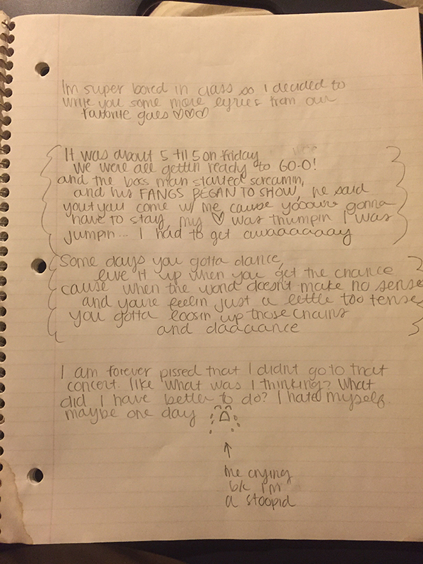 Notebook of DCX lyrics that Sam and Maggie used to pass around.