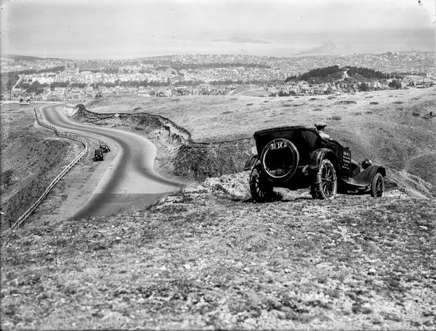  View from Twin Peaks (Eureka Peak) looking north, 1923c. Photo for a car ad. Image from original glass negative. 