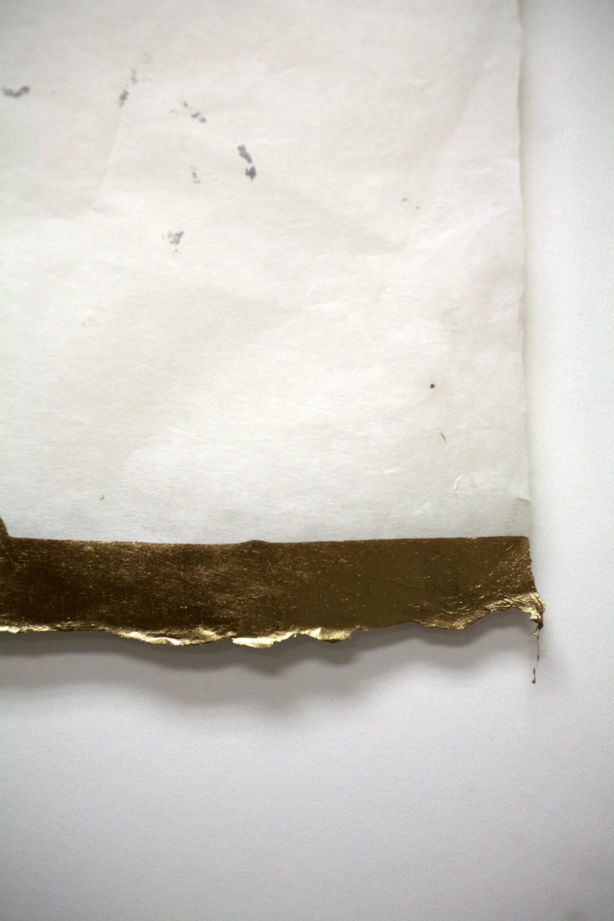 Detail of I would walk the plains with you, #voidfiller #holidayintheunitedstates2016 series Xerox print on Mulberry paper hand embroidery and sewn with gold thread on mulberry paper with gold paint 26”x38” 2017