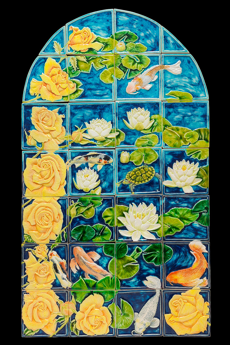 Arched Roses Koi pond Mural